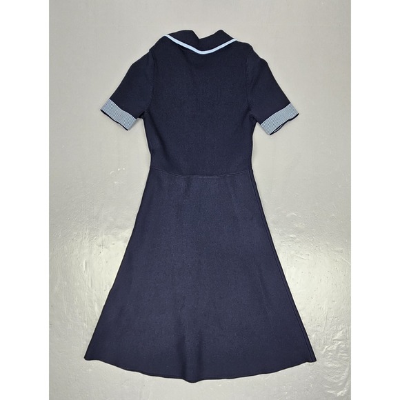 Sandro Dress Womens XS Navy Blue Marine Striped-trim Knitted Mini School Girl - Picture 8 of 9